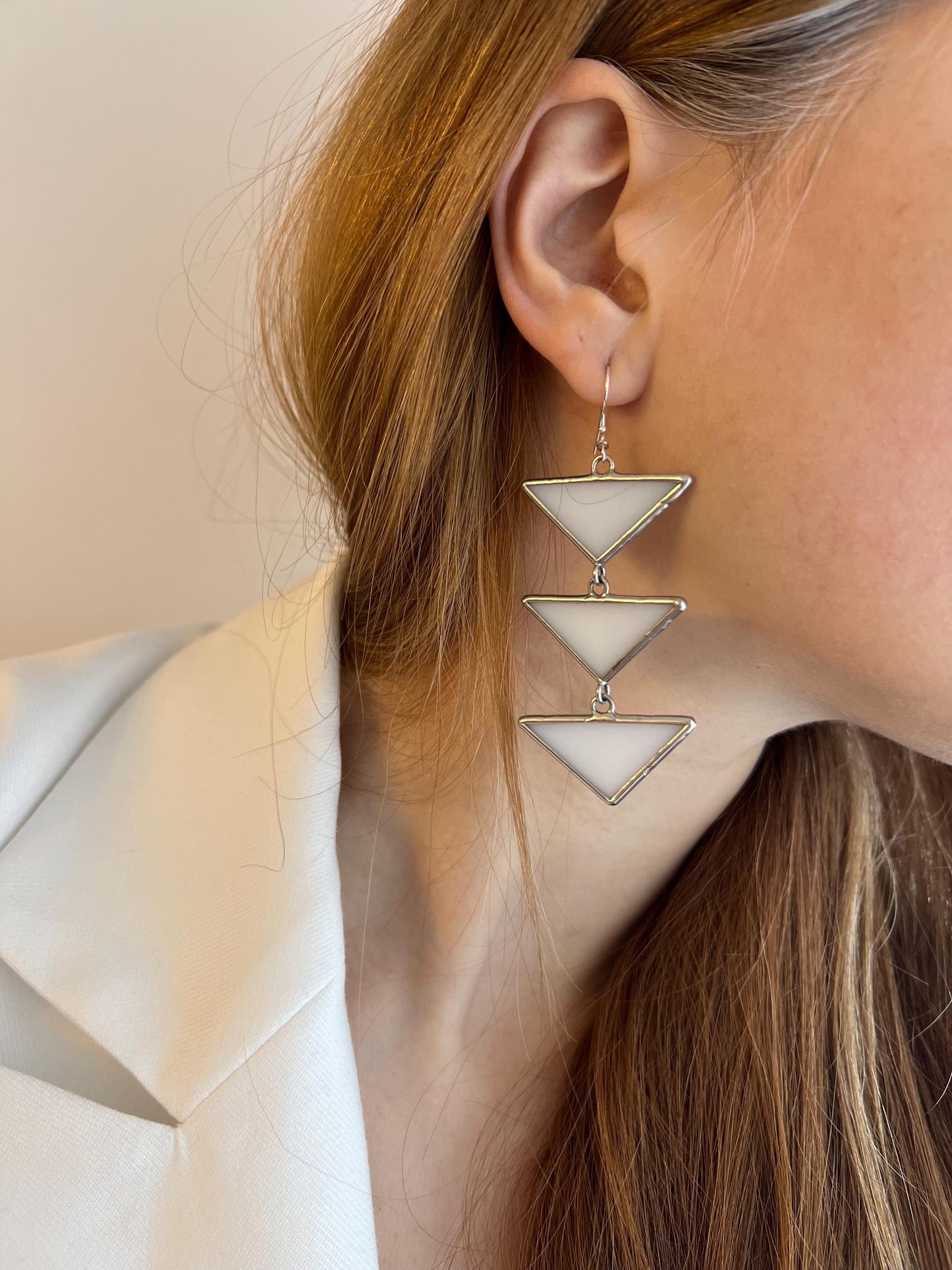Stained Glass Asymmetric Earrings: Black Triangle Dangle Earrings