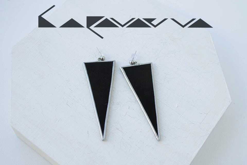 Large gothic stud earrings, black triangle earrings, stained glass jewelry, statement geometric earrings, gift for women, festival earrings