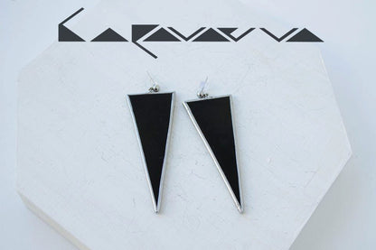 Large gothic stud earrings, black triangle earrings, stained glass jewelry, statement geometric earrings, gift for women, festival earrings