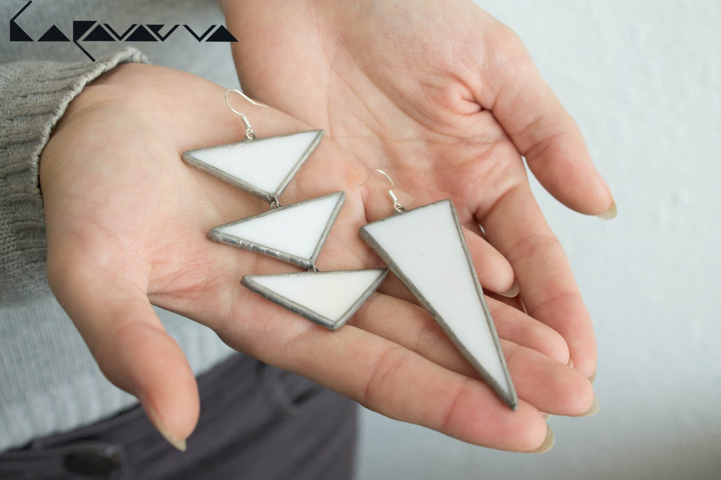 Mismatched geometric earrings, stained glass triangle earrings, statement modern asymmetric earrings, unique dangle earrings, gift for her
