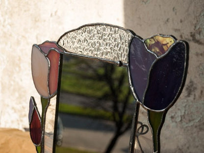 Stained Glass Tulip Mirror: Handmade Mosaic Vanity Decor