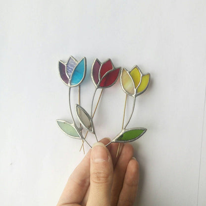Colorful stained glass flower brooch tulip design