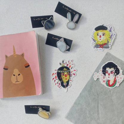 Stained Glass Cat & Bunny Brooches: Kawaii Animal Pins, Handmade Jewelry