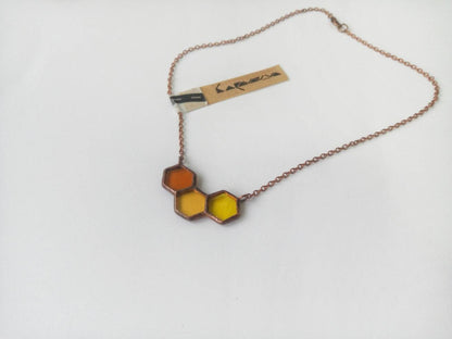 Yellow stained glass hexagon necklace minimal style
