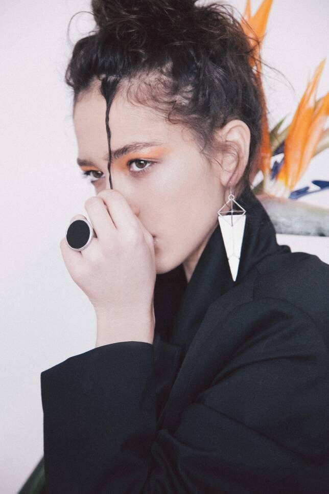 Black Stained Glass Statement Ring: Gothic Geometric Jewelry