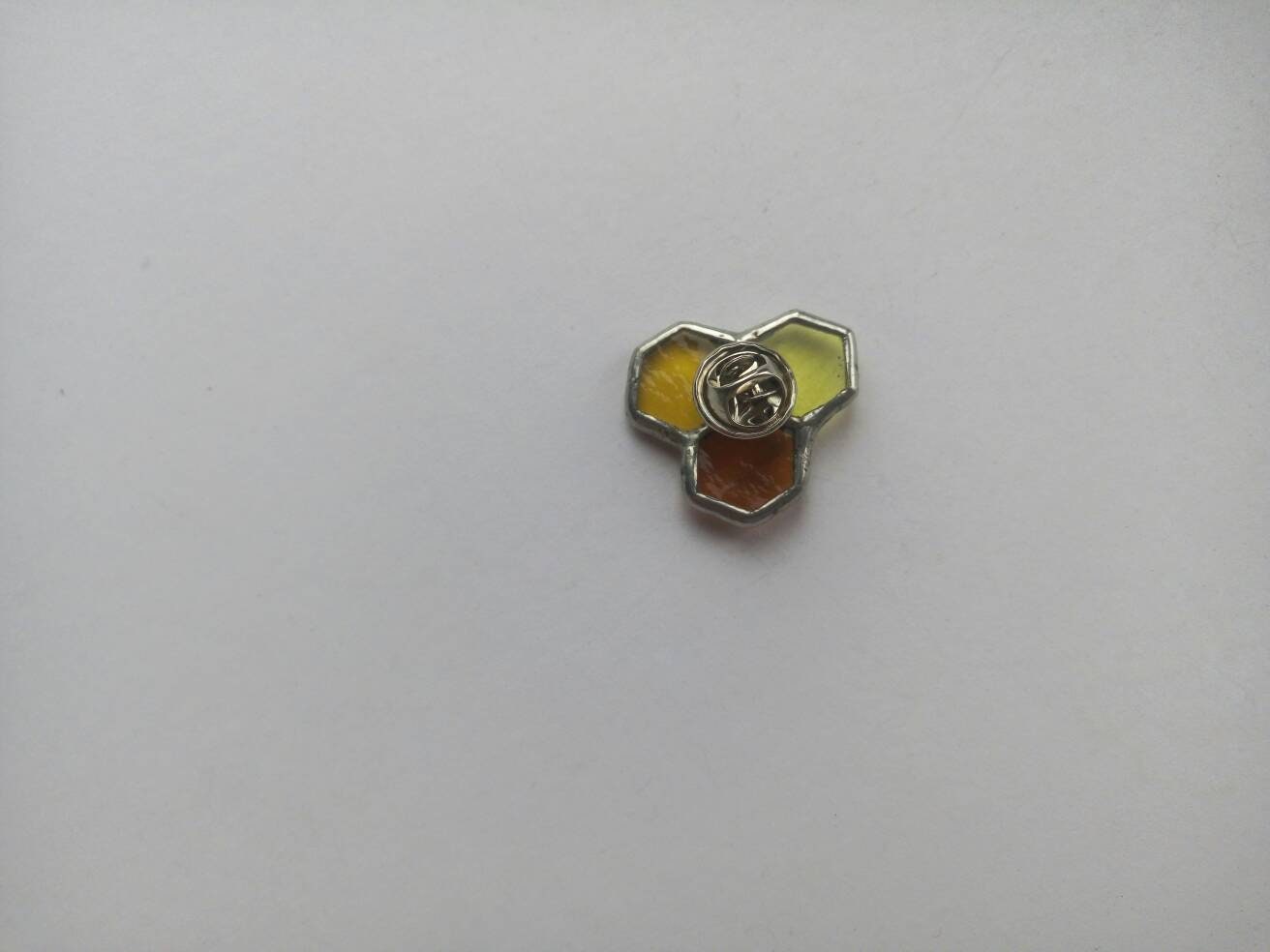 Stained Glass Honeycomb Bee Brooch - Nature Lover Jewelry