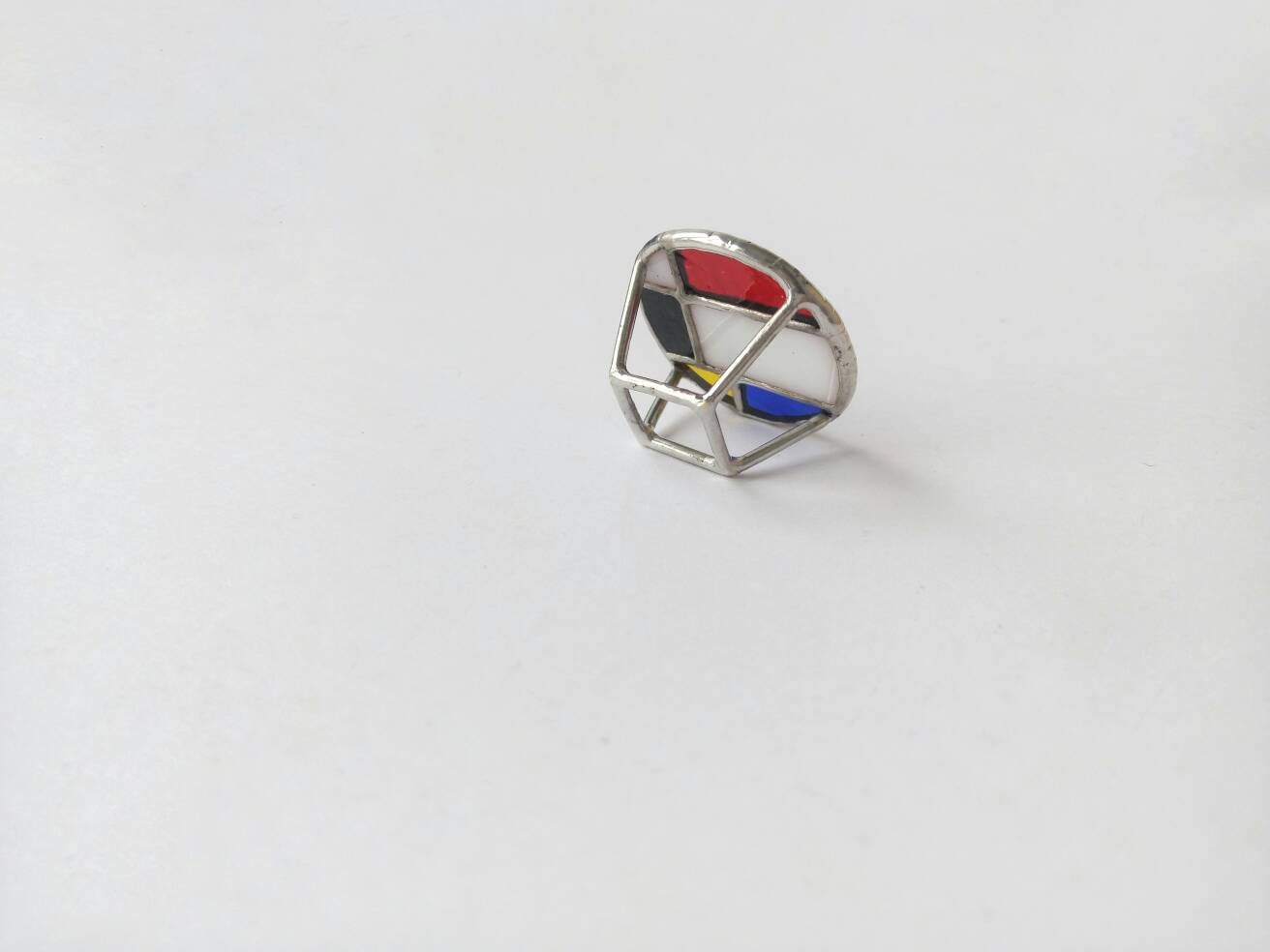 Piet Mondrian Ring: Stained Glass Geometric Statement Jewelry