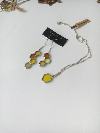 Honeycomb Dangle Earrings: Stained Glass Bee Jewelry