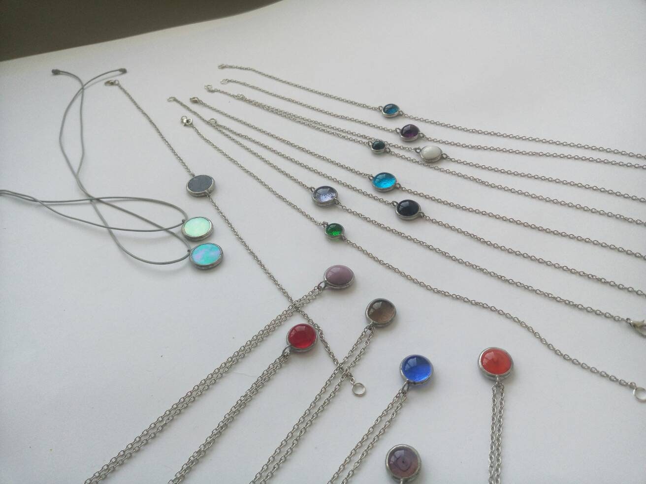 Fused Stained Glass Choker: Round Sea Glass Pendant Necklace