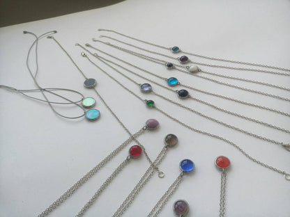 Fused Stained Glass Choker: Round Sea Glass Pendant Necklace