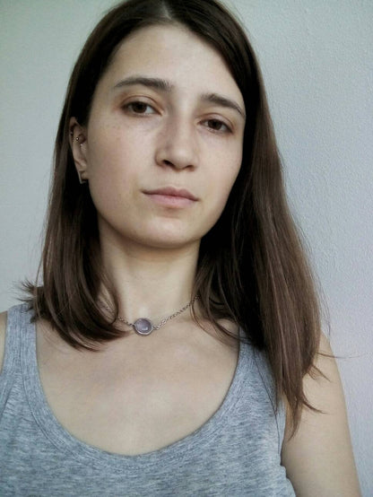 Handmade Stained Glass Choker: Blue Green Minimalist Pendant