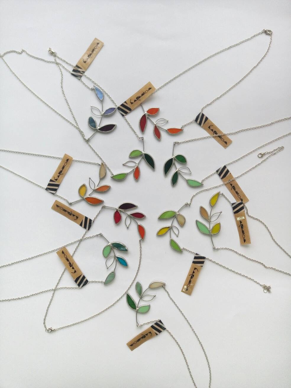 Handmade Stained Glass Leaf Necklace: Botanical Garden Charm Pendant