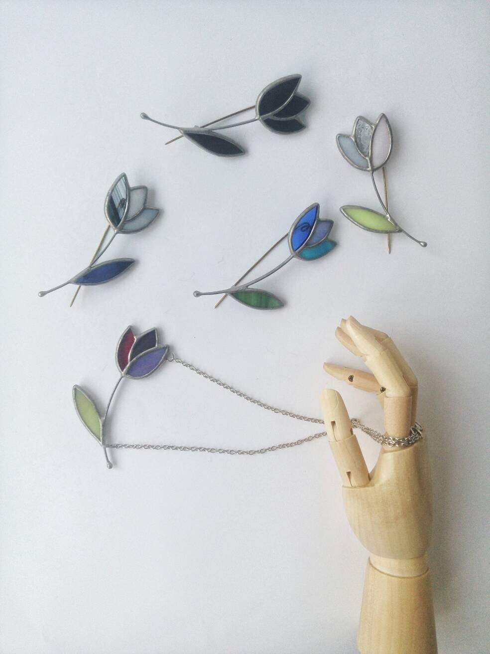 Botanical stained glass pin handmade floral accessory