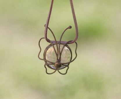Elegant glass necklace, handcrafted copper wirework