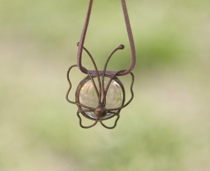 Elegant glass necklace, handcrafted copper wirework