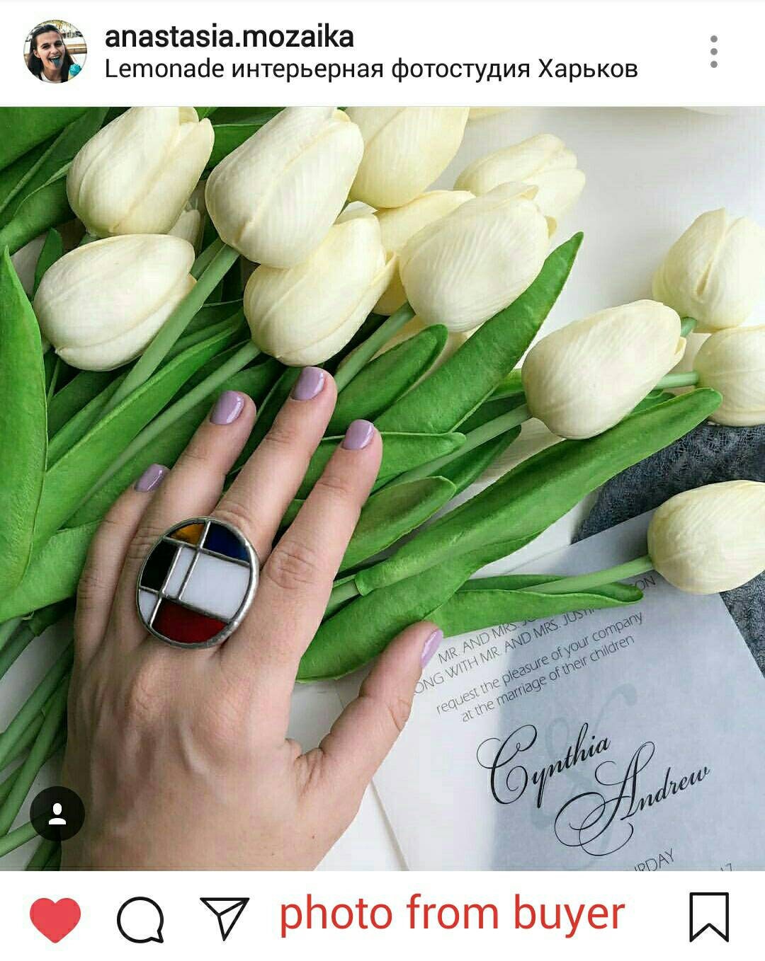 Piet Mondrian Ring: Stained Glass Geometric Statement Jewelry