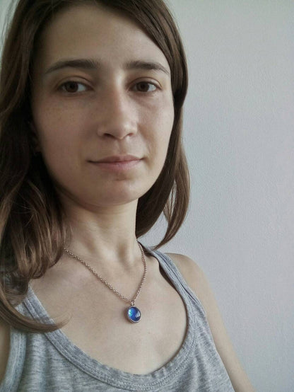 Handmade Stained Glass Choker: Blue Green Minimalist Pendant