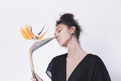 Statement black earrings inspired by modern architecture and gothic style