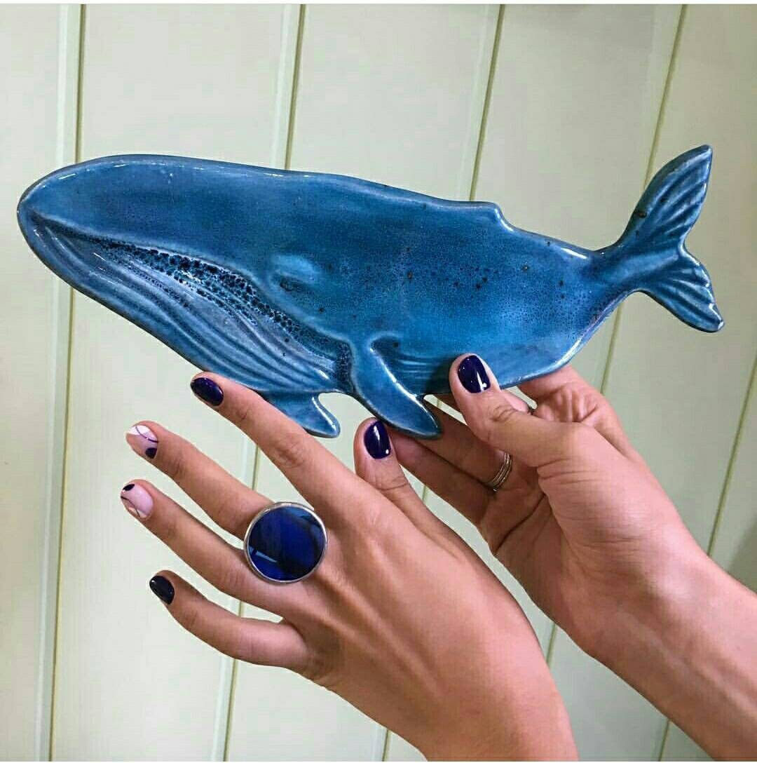 Massive stained glass ring in transparent blue color. Exquisite handmade jewelry