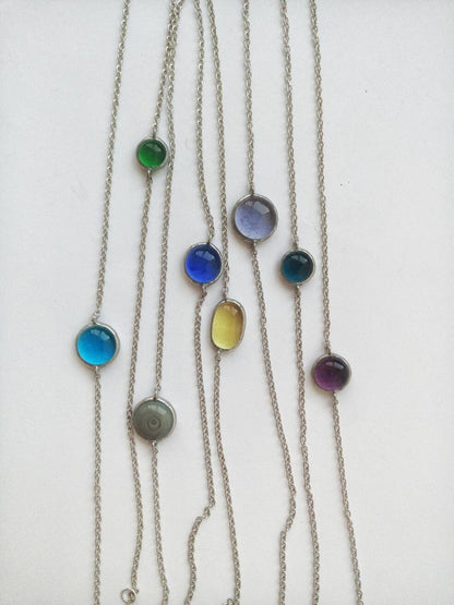 Handmade Stained Glass Choker: Blue Green Minimalist Pendant