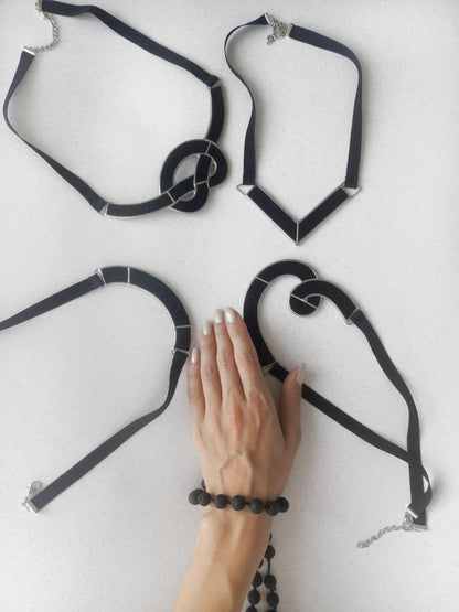 Set of black line statement necklaces – handmade design