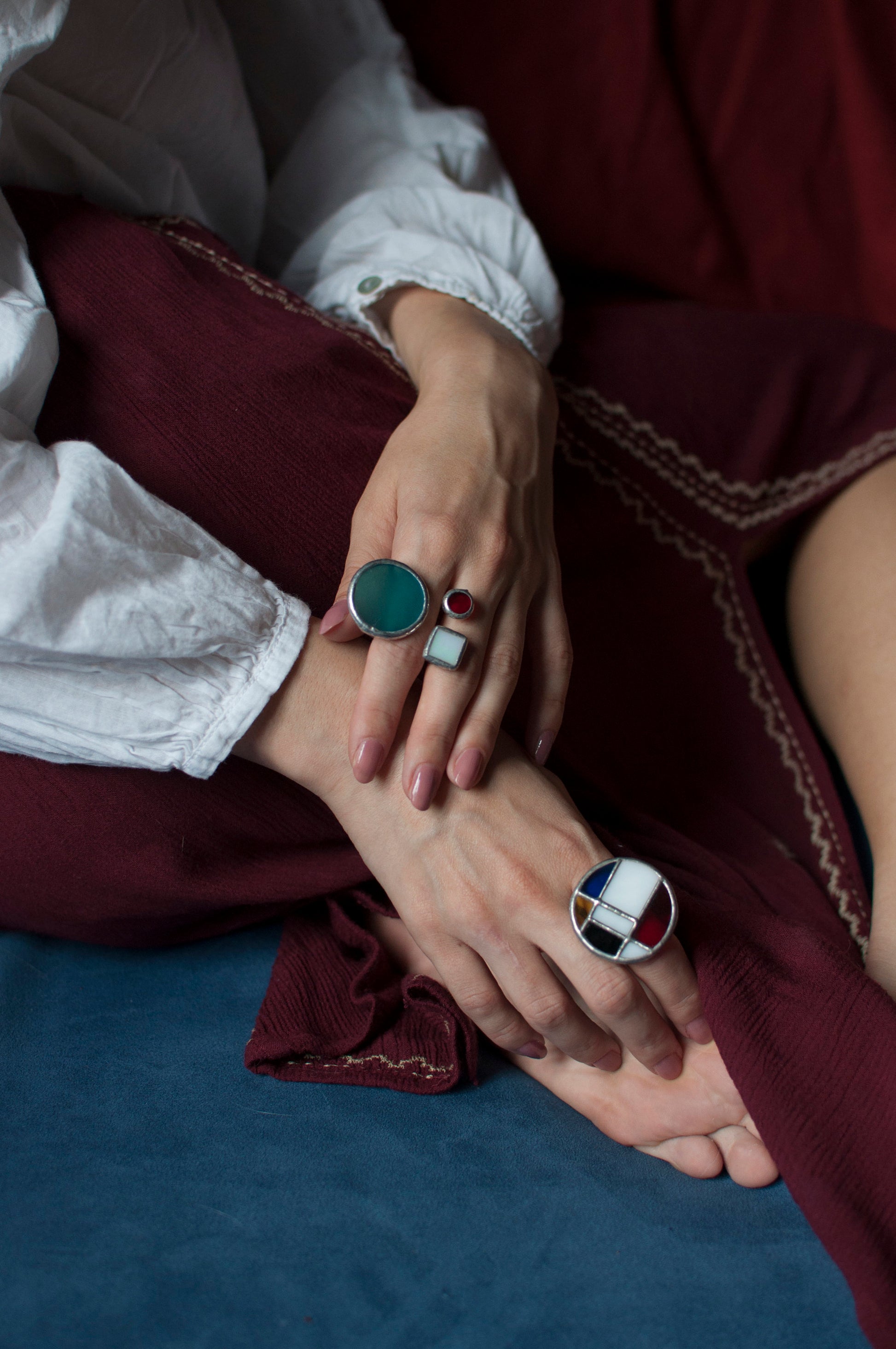 Piet Mondrian Ring: Stained Glass Geometric Statement Jewelry