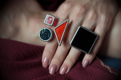 Handmade Iridescent White Square Ring: Chunky Geometric Statement Jewelry