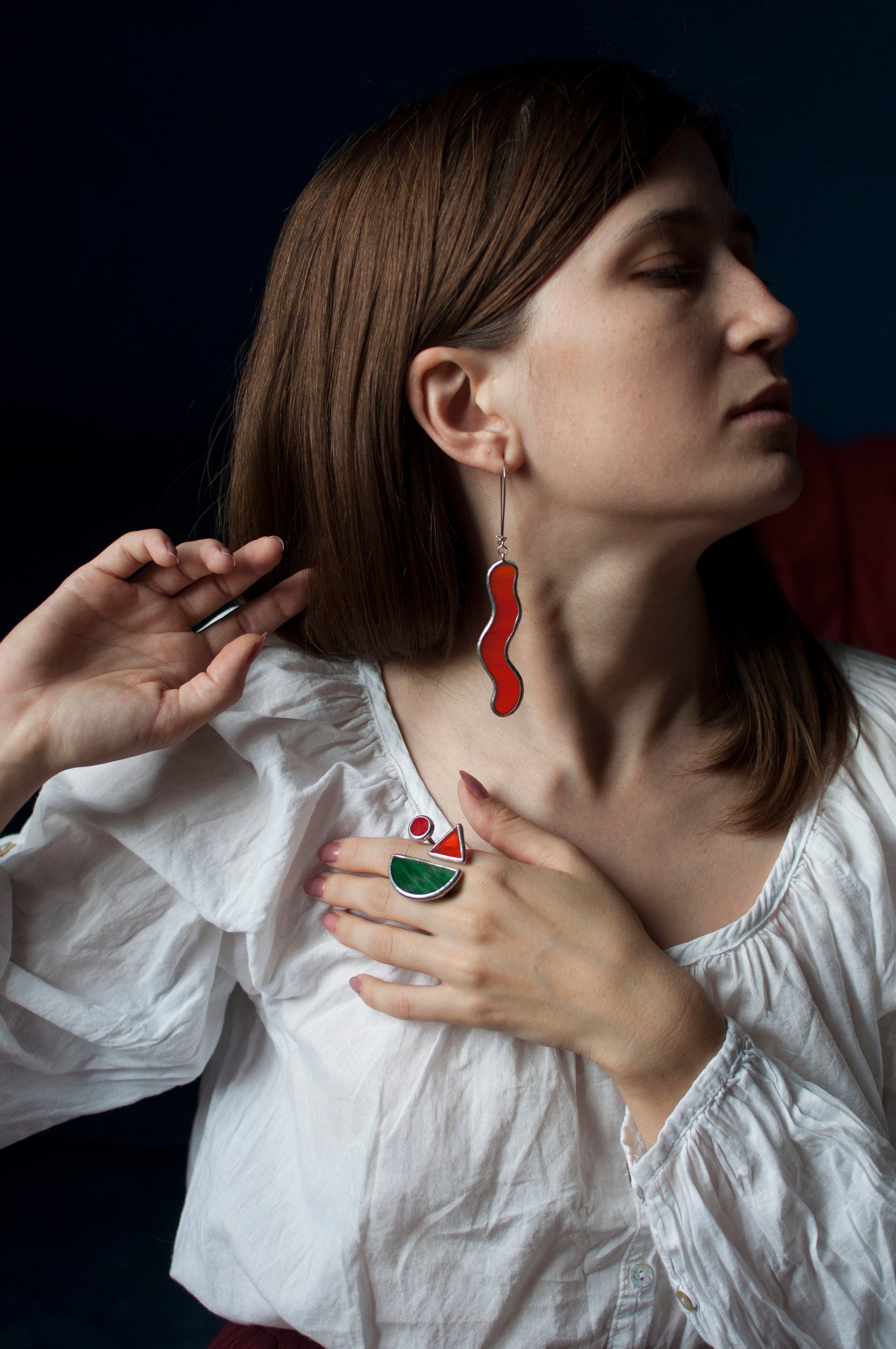 Stained Glass Geometric Ring Set: Chunky Statement Jewelry