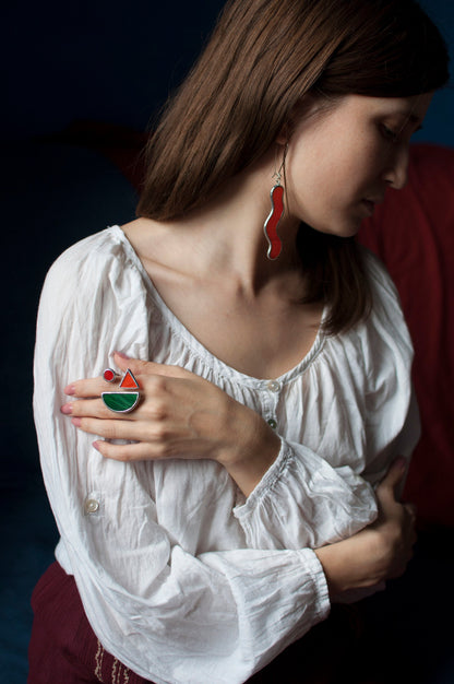 Stained Glass Geometric Ring Set: Chunky Statement Jewelry