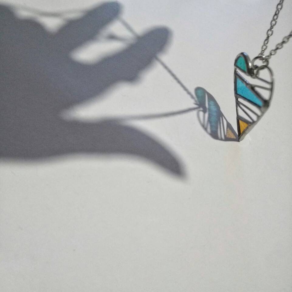 Stained Glass Heart Pendant: Colorful Modern Necklace