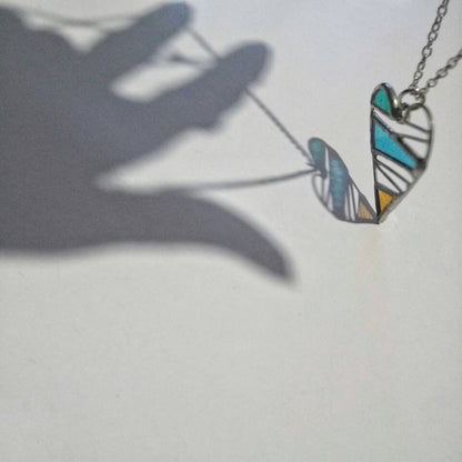Stained Glass Heart Pendant: Colorful Modern Necklace