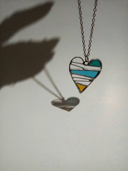 Stained Glass Heart Necklace: Colorful Statement Pendant