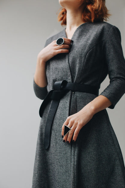 Black Triangle Stained Glass Ring: Gothic Cocktail Statement Jewelry