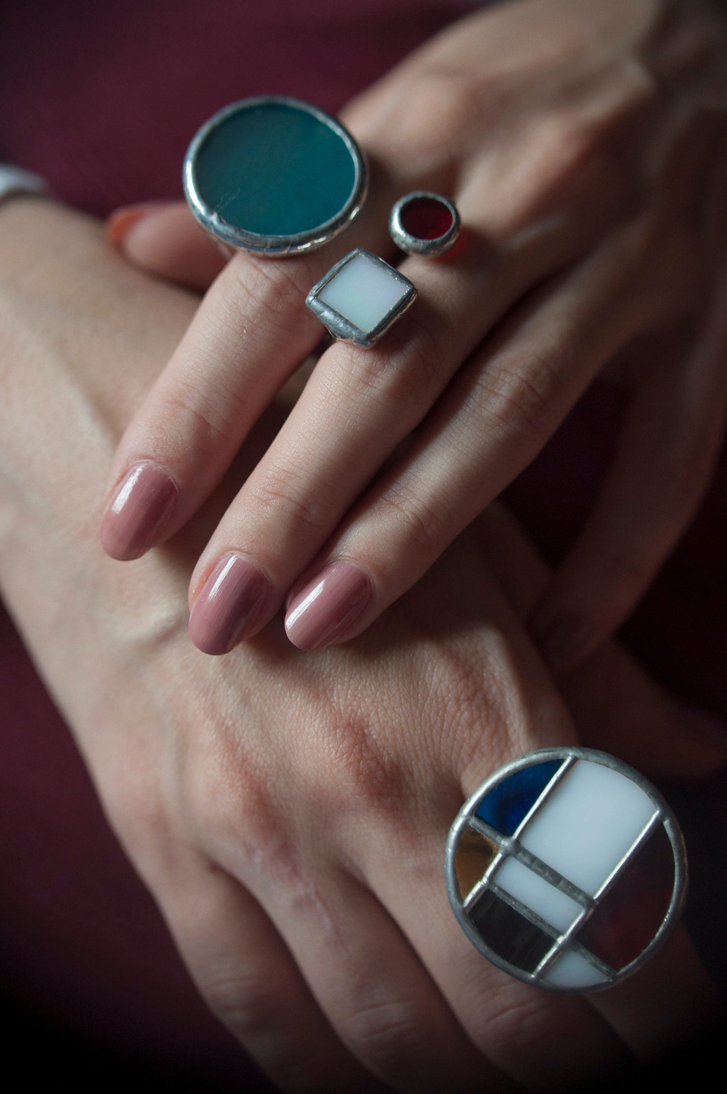 Piet Mondrian Ring: Stained Glass Geometric Statement Jewelry