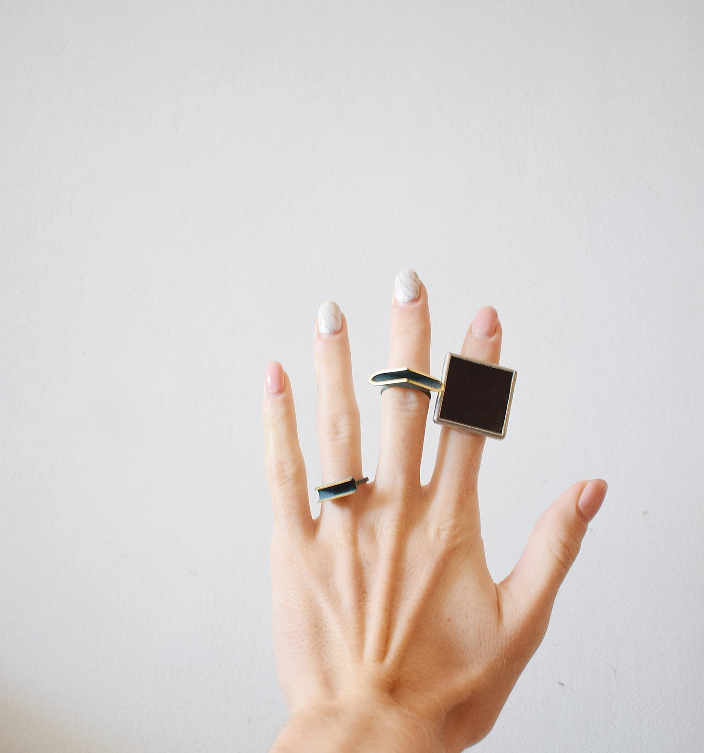 Square stained glass ring artistic jewelry close view
