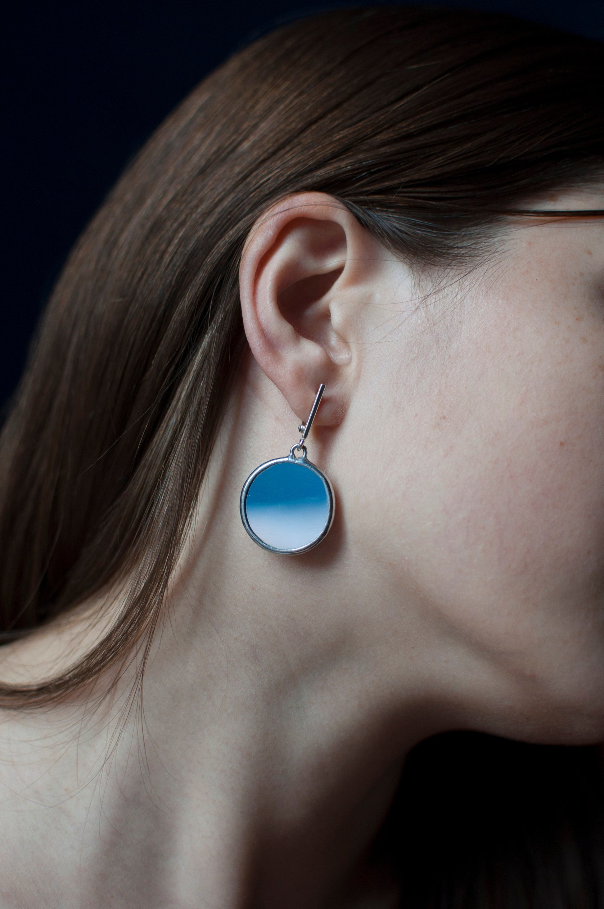 Stain Glass Mirror Earrings, Sterling Silver Studs, Geometric Dangle