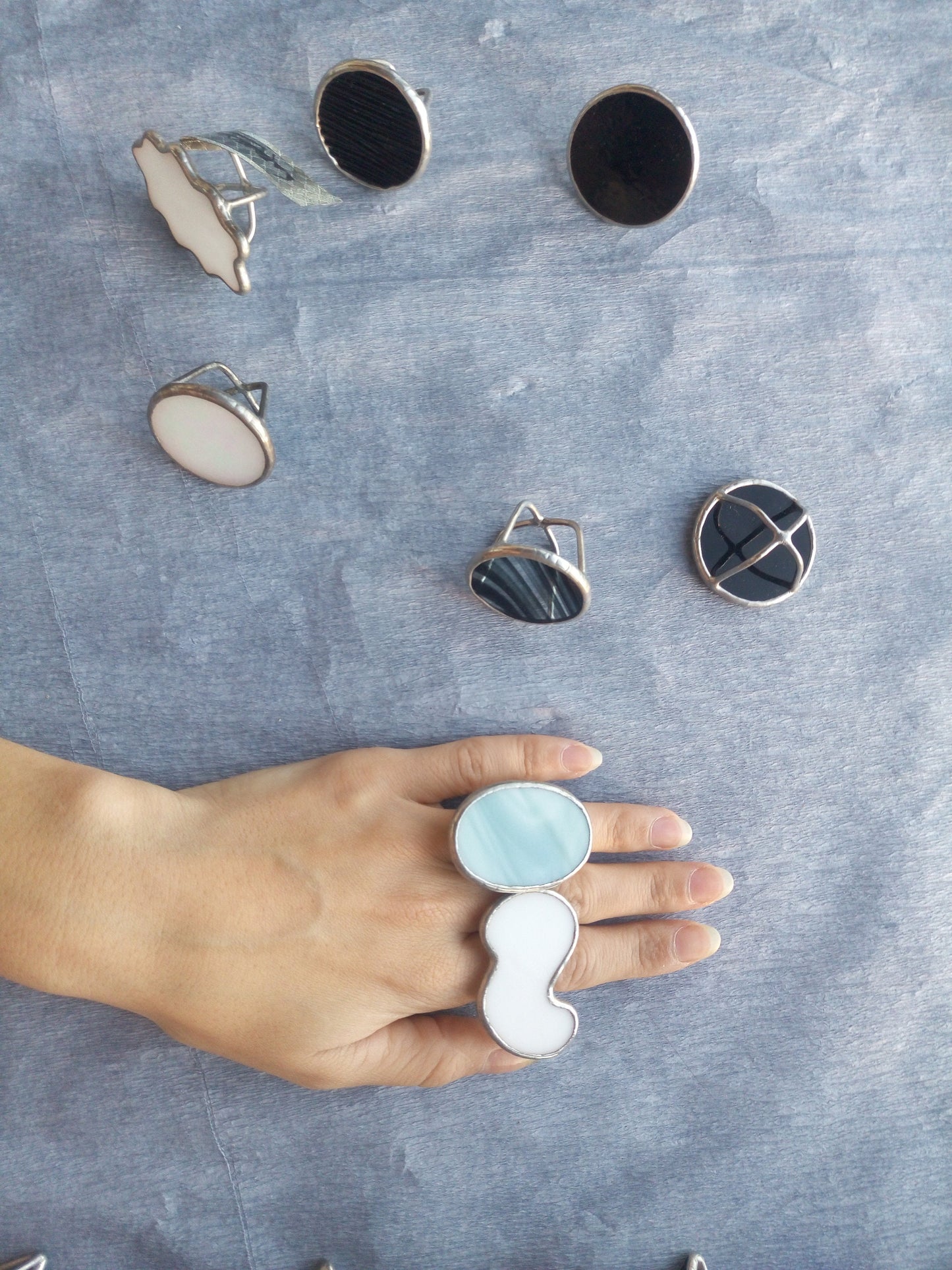 Black Stained Glass Ring: Chunky Gothic Geometric Statement Jewelry