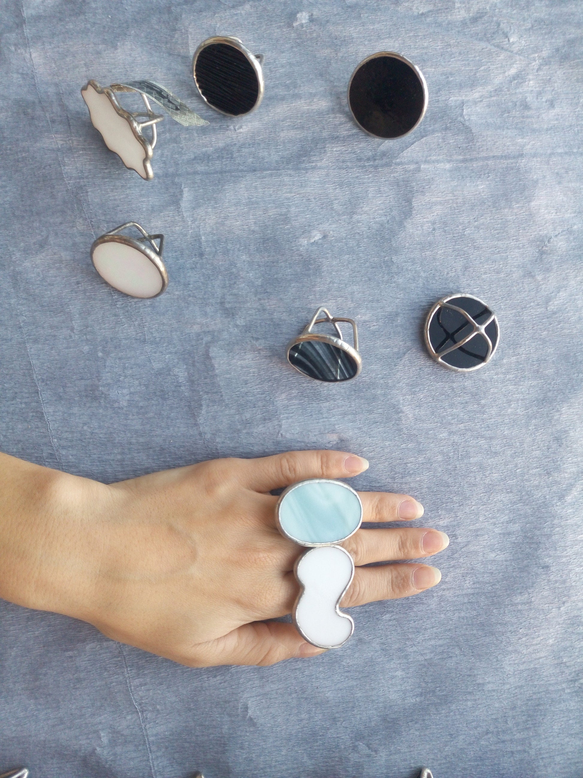 Black Stained Glass Ring: Chunky Gothic Geometric Statement Jewelry