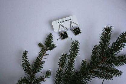 Geometric Pyramid Stud Earrings: Enamel Silver Cyber Gothic Jewelry