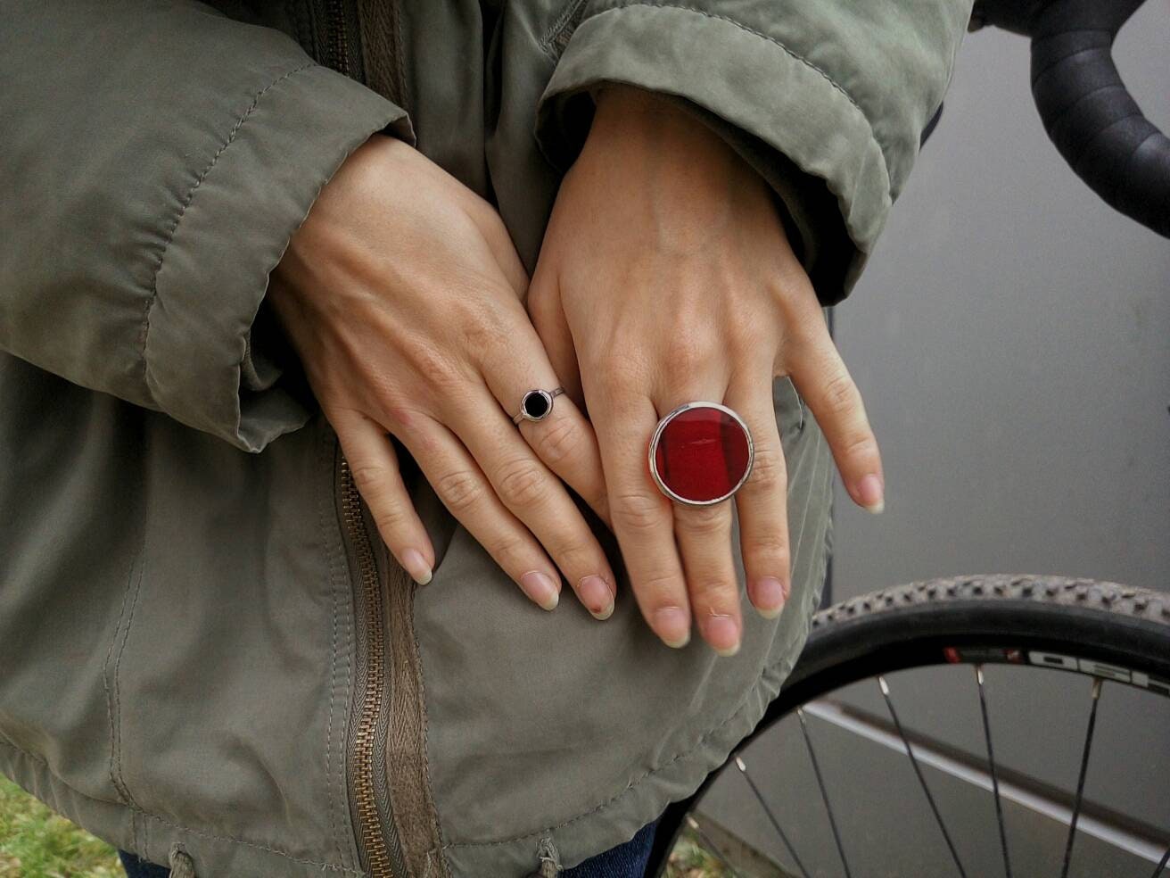 Red Statement Ring: Minimalist Gothic Jewelry, Large Geometric Disc
