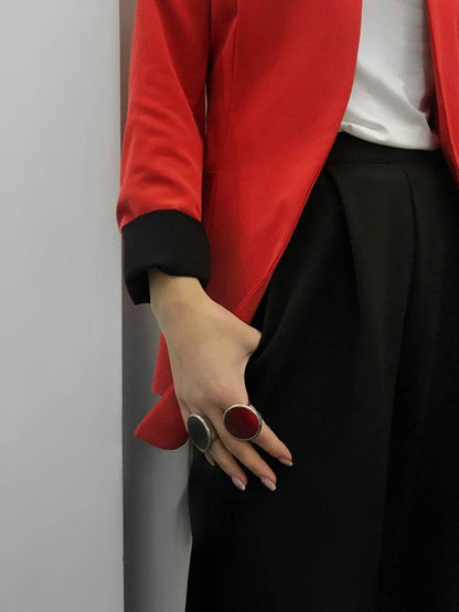 Red Statement Ring: Minimalist Gothic Jewelry, Large Geometric Disc