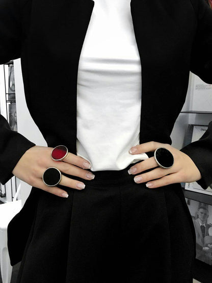 Red Statement Ring: Minimalist Gothic Jewelry, Large Geometric Disc