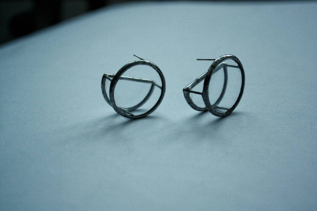 Clear Stained Glass Earrings: Geometric Silver Studs