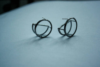 Clear Stained Glass Earrings: Geometric Silver Studs