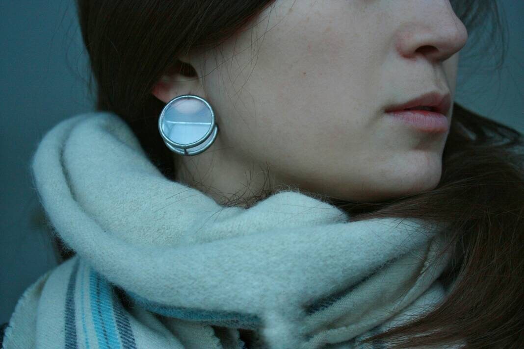 Clear Stained Glass Earrings: Geometric Silver Studs