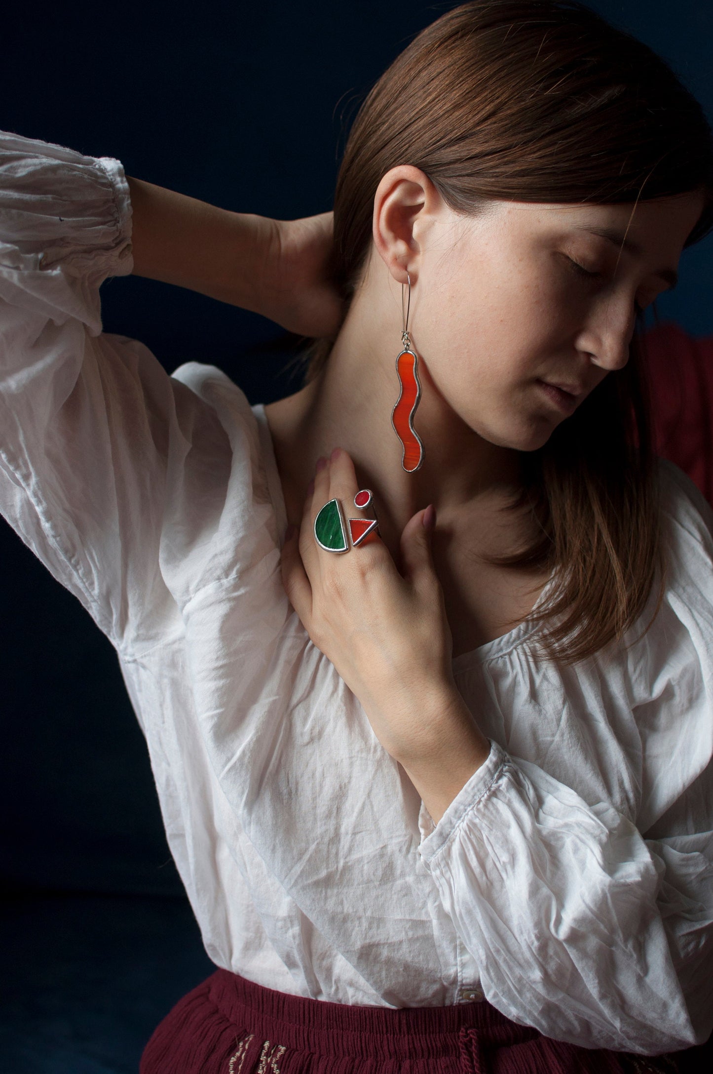 Stained Glass Geometric Ring Set: Chunky Statement Jewelry