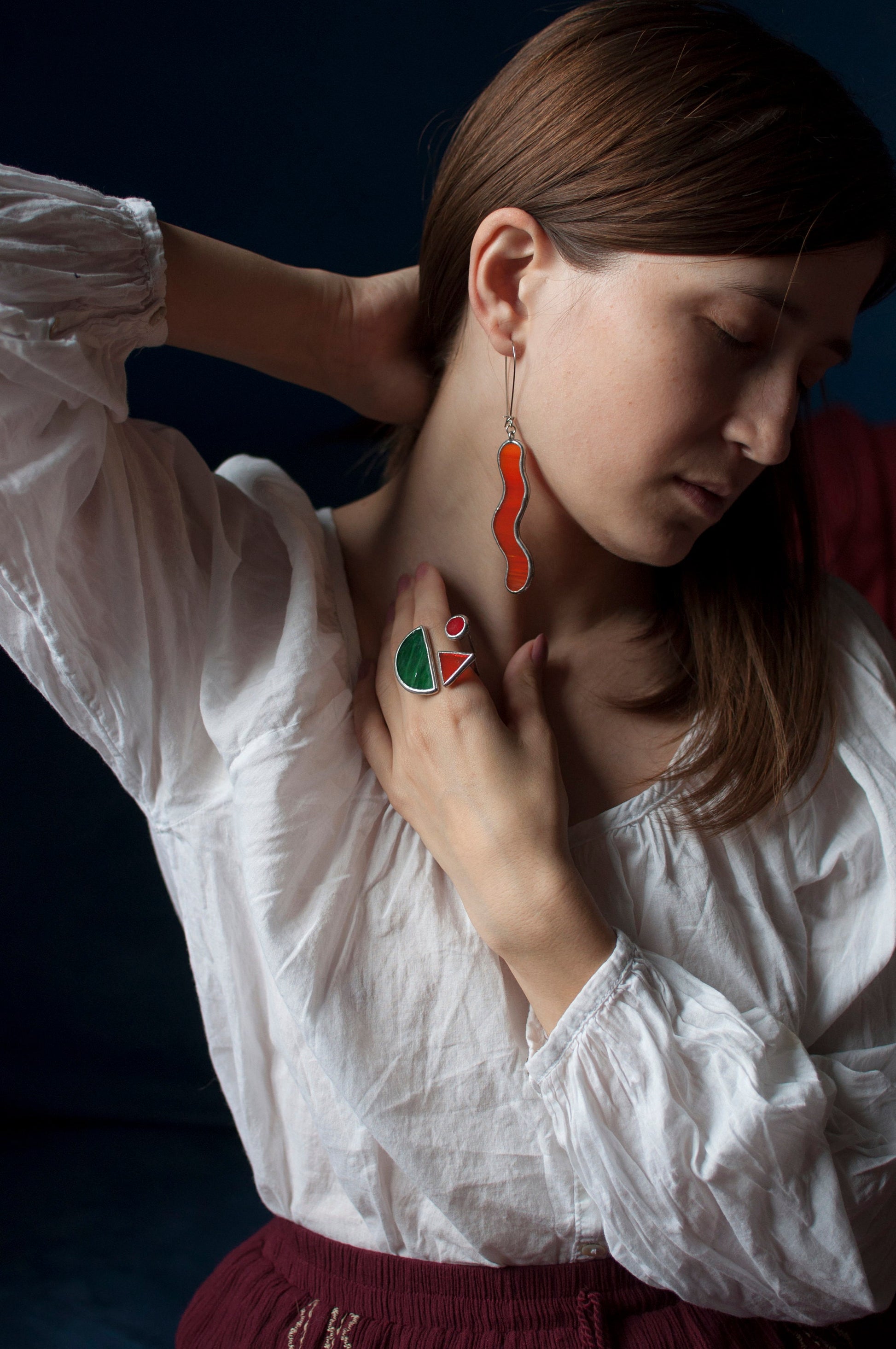 Stained Glass Geometric Ring Set: Chunky Statement Jewelry