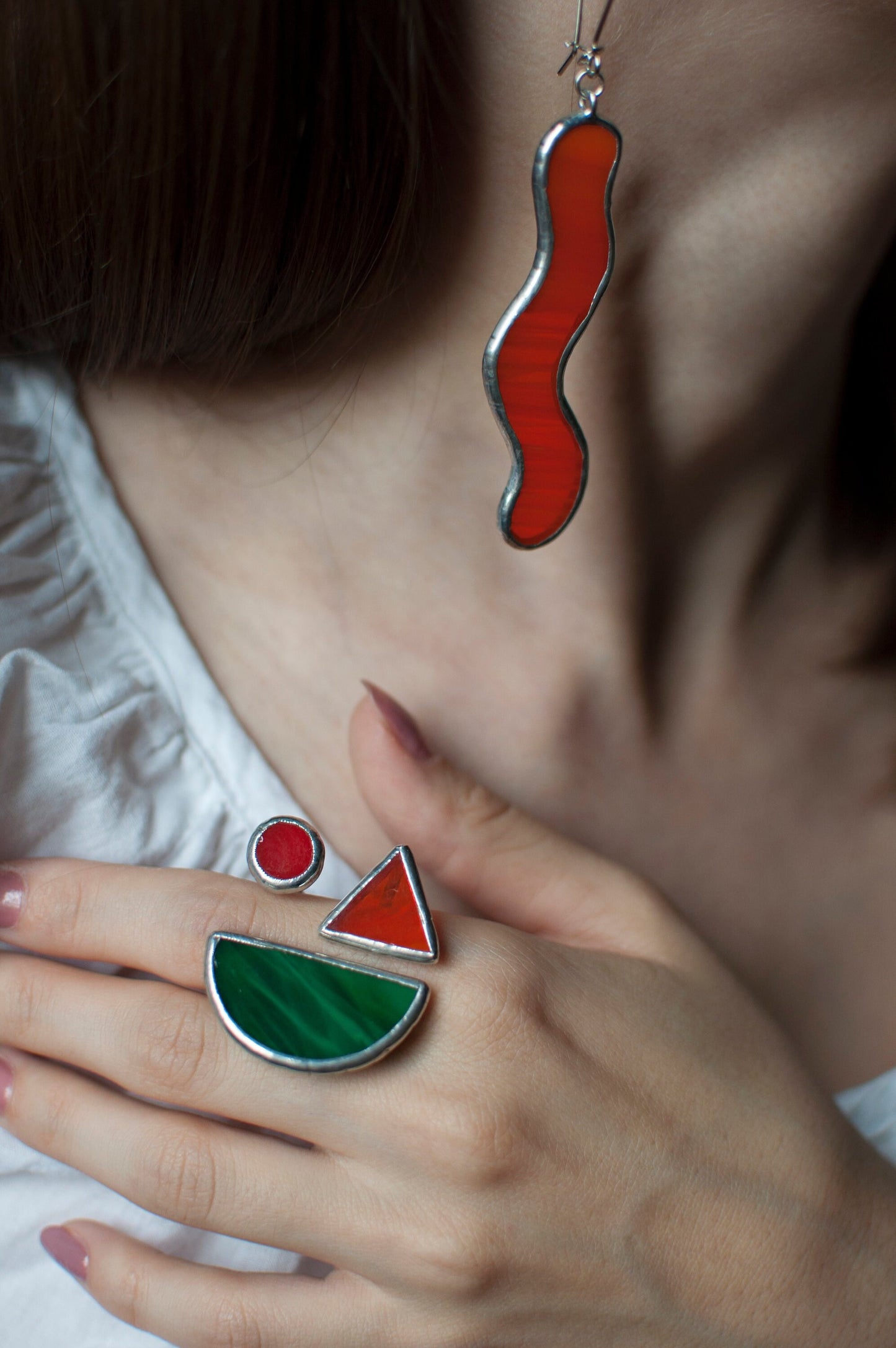 Stained Glass Geometric Ring Set: Chunky Statement Jewelry