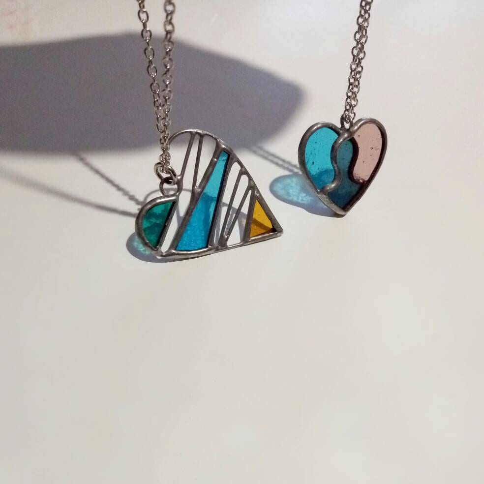 Stained Glass Heart Pendant: Colorful Modern Necklace
