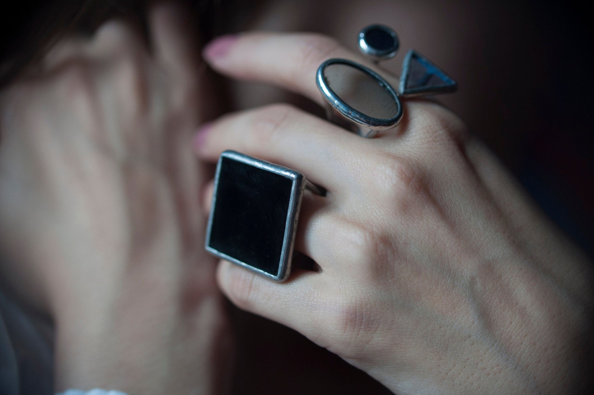 Gray Stained Glass Cocktail Ring: Geometric Minimalist Jewelry